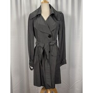 VTG Alberto Makali Designer Trench Coat Womens Size 10 Gray Pinstripe Lined